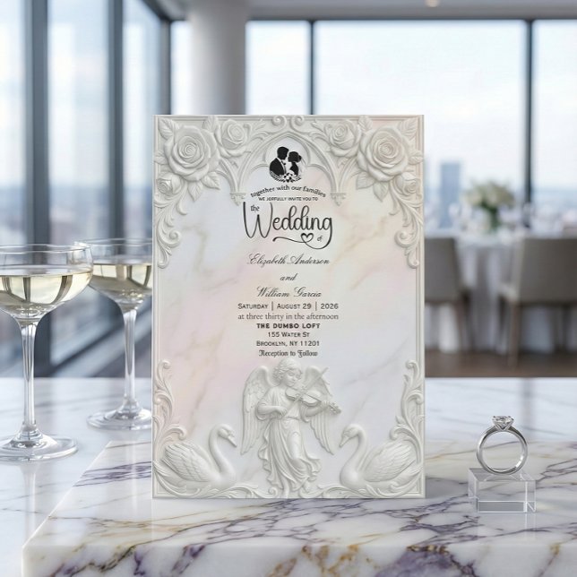 Convite Ornate Rococo Cherub & Swan Fairytale Wedding  (Criador carregado)