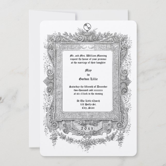 Convite Ornate Victorian Era Scroll Frame Border Wedding (Frente)