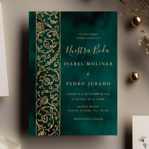 Convite Ornato Floral Dourado Verde Nossa Noiva Casamento