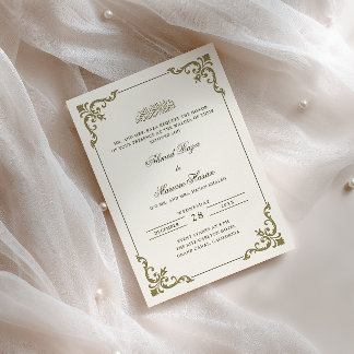 Convite Ornato Quadro Rococó Creme Marrom Cerimônia Walima