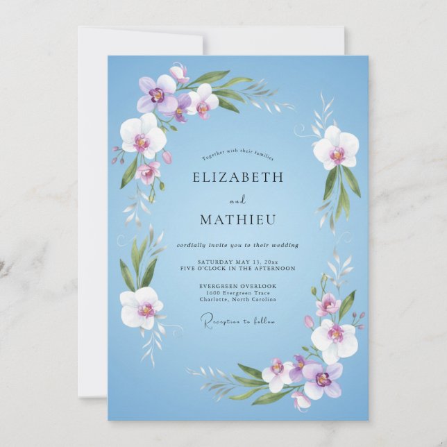 Convite Orquídea Azul Celeste Botânica Casamento (Frente)