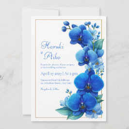 Convite Orquídea Azul Dourado Geométrico Casamento