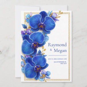 Convite Orquídea Botânica Azul Real Dourada Casamento