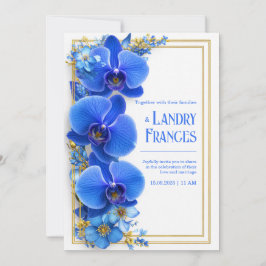 Convite Orquídea Botânica Dourada Azul Cobalto Casamento