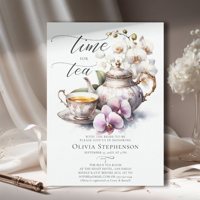 Convite Orquídea branca Elegante Conjunto de Chic Bridal C (bridal tea party white pink orchid elegant modern classic watercolor romantic sophisticated classy)