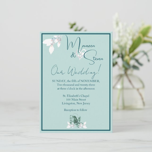 Convite Orquídea Casamento Verde e Branco (Em pé/Frente)