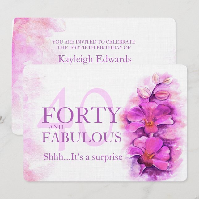 Convite Orquídea de cor púrpura quarenta e fabulosa (Frente/Verso)