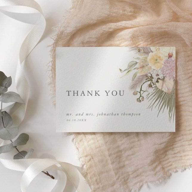 Convite Orquídea do Boho Weding Pampas Grass Obrigado (Boho Wedding Pampas Grass Orchid Thank You Invitation)