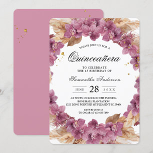 Convite Orquídea e pampas de aquarela rosa-beleza elegant