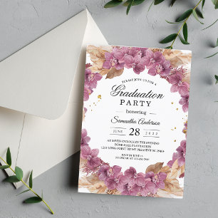 Convite Orquídea e pampas de aquarela rosa-beleza elegante