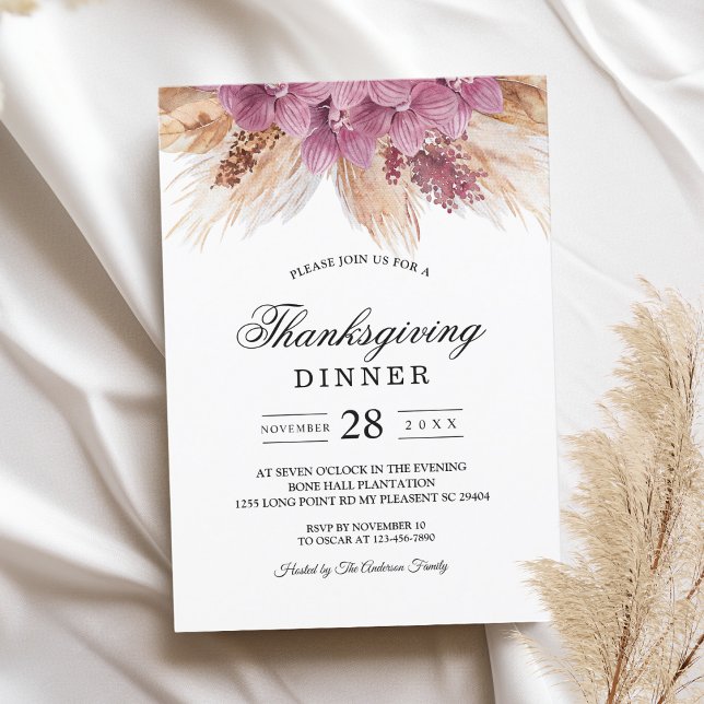 Convite Orquídea e Pampas rosa de beleza elegante moderna  (Criador carregado)