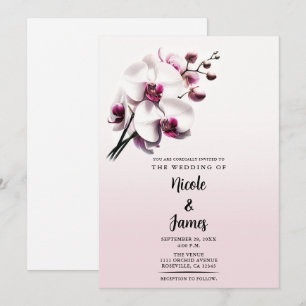 Convite Orquídea Flor Rosa e Branco Casamento