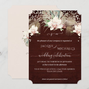 Convite Orquídea Floral Branca Rústica com Brilho em Madei