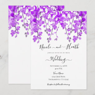Convite Orquídea Floral de Aquarela Roxa Casamento 