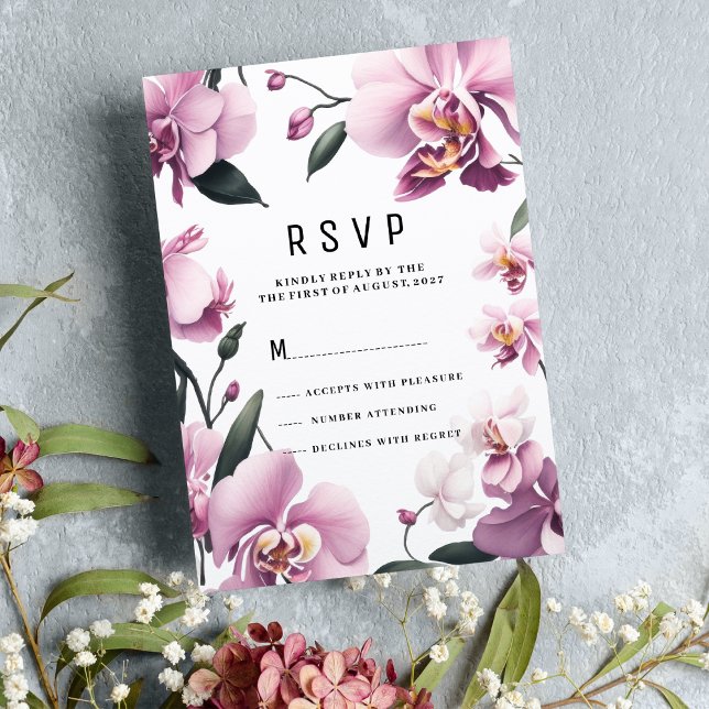 Convite Orquídea floral elegante rosa tropical RSVP (Tropical pink elegant orchid floral RSVP)