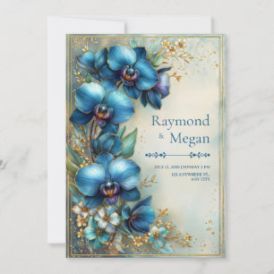 Convite Orquídea Índigo Dourada Poeira de Estrelas Casamen