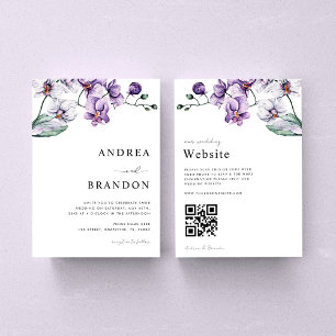 Convite Orquídea Lilac Roxo Código QR Tudo em Um Casamento