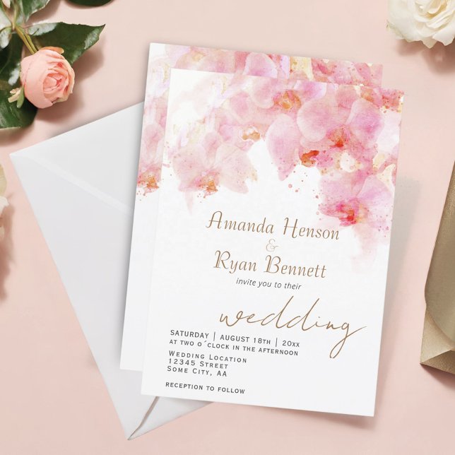 Convite Orquídea Rosa Aguarela Floral Casamento  (Criador carregado)