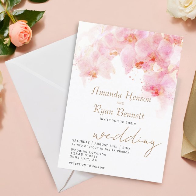 Convite Orquídea Rosa Aguarela Floral Casamento  (Criador carregado)