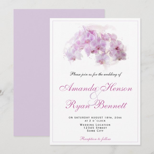 Convite Orquídea Rosa Flor de Aquarela Casamento Floral (Frente/Verso)