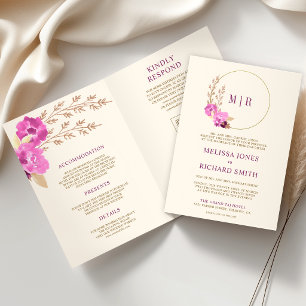 Convite Orquídea Rosa Magenta Código QR Floral Casamento M