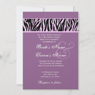 Convite Orquídea Roxo e Zebra Negra Metálica de Casament
