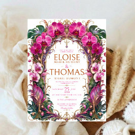 Convite Orquídea Tropical Botânica Casamento Elegante Dour