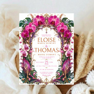 Convite Orquídea Tropical Botânica Casamento Elegante Dour
