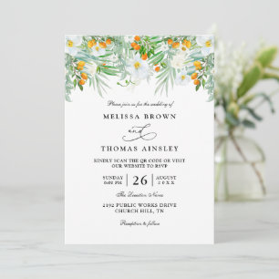 Convite Orquídeas Aguarela Código QR Floral de Kumquats Ca