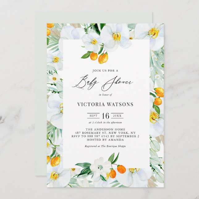 Convite Orquídeas aquáticas e Chá de fraldas de Verão de K (Frente/Verso)