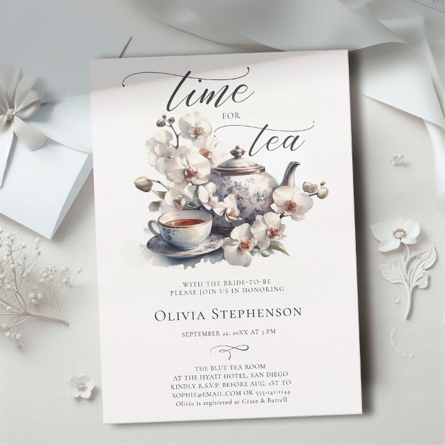 Convite Orquídeas Brancas Aquarela Chá Brida Chic (bridal tea party white orchid elegant modern classic watercolor romantic sophisticated classy chic)