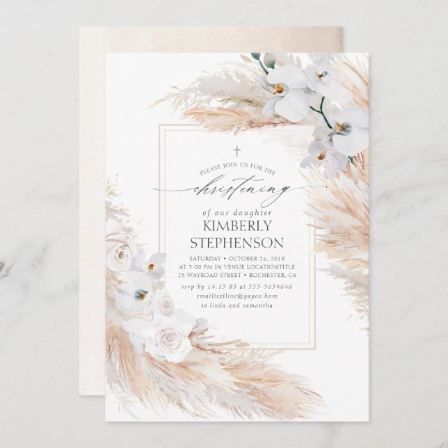 Convite Orquídeas Brancas do Pampas Grass Natal (Frente/Verso)