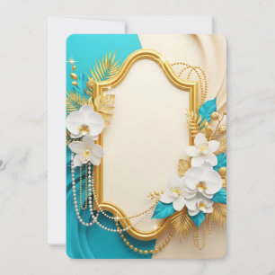 Convite Orquídeas Brancas Elegantes Moldura Dourada