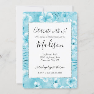 Convite Orquídeas Brancas Tropicais Aqua Hibiscus Floral