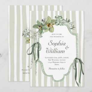 Convite Orquídeas Casamento Verde Sage Pintadas à Mão