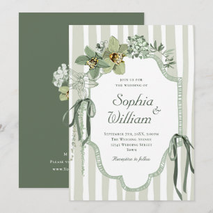 Convite Orquídeas Casamento Verde Sage Pintadas à Mão