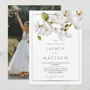 Convite Orquídeas Clássicas Enquadram Foto de Casamento El