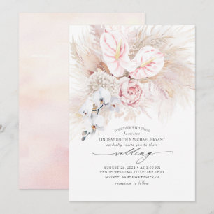 Convite Orquídeas de Anthurium Rosa e Casamento de Grass 