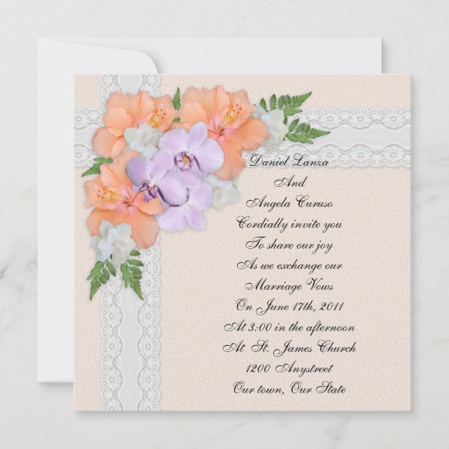 Convite Orquídeas de Convocação e hibisco (Frente)