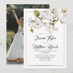 Convite Orquídeas Enquadram Foto de Casamento Elegante