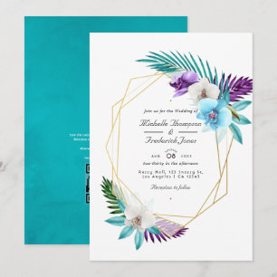 Convite Orquídeas Geométricas Tropicais Código QR RSVP Cas