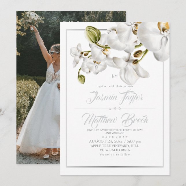 Convite Orquídeas Quadro Casamento Elegante Foto (Frente/Verso)