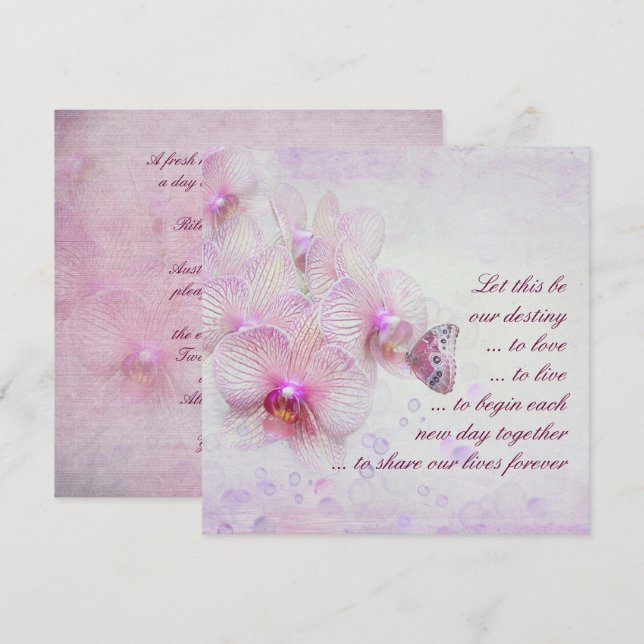 Convite Orquídeas Rosa e Casamento com Borboleta (Frente/Verso)