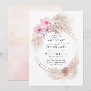 Convite Orquídeas Rosa e Casamento Tropical de Pampas