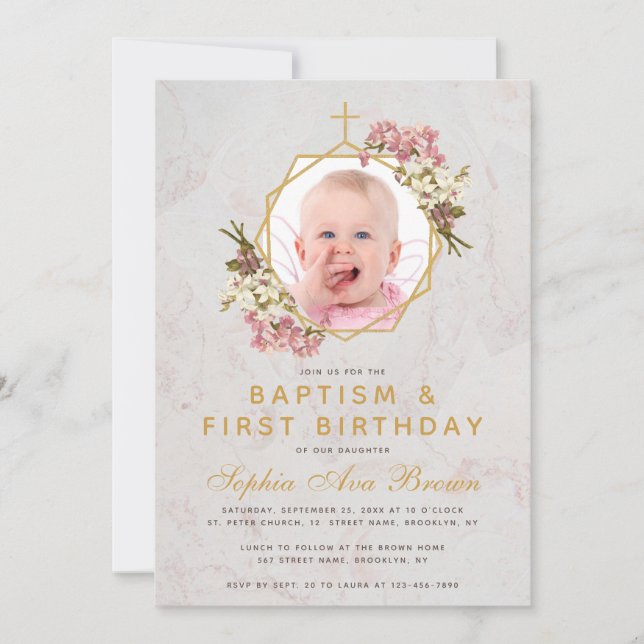 Convite Orquídeas Rosa-Fotografias do Primeiro Aniversário (Frente)