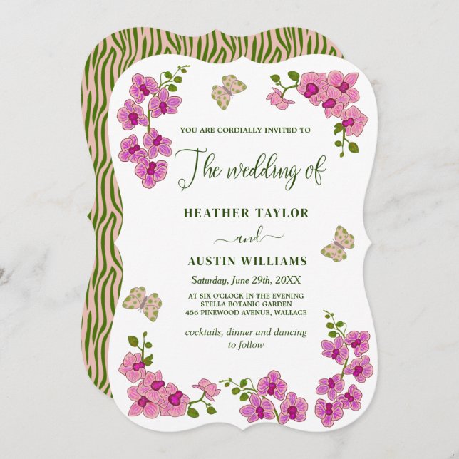Convite Orquídeas Roxas Delicadas Elegantes Botânicas Boêm (Frente/Verso)