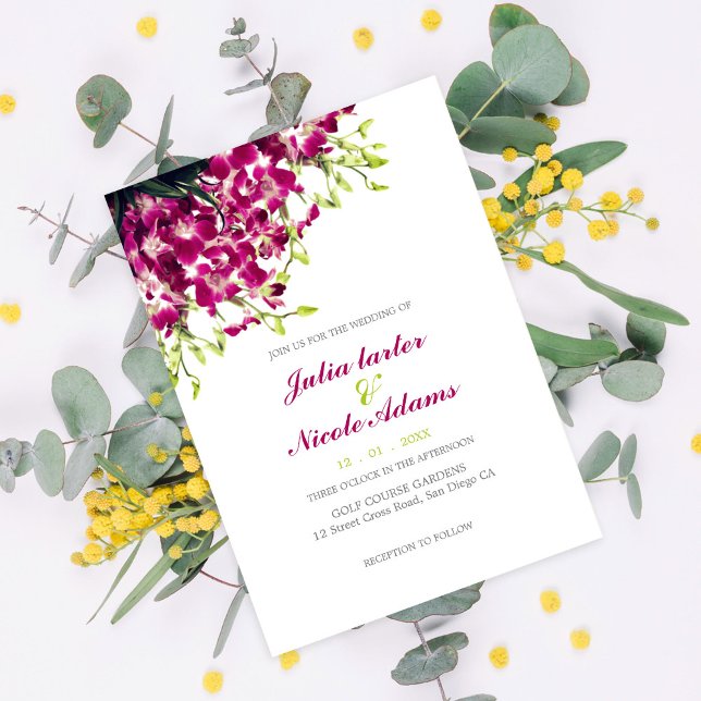 Convite Orquídeas Roxas Foto Botânica Floral Casamento (Criador carregado)
