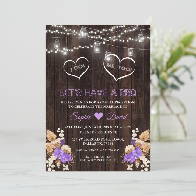 Convite Orquídeas Roxas Grama das Pampas Lunaria Celeiro E (Em pé/Frente)