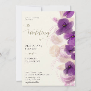 Convite Orquídeas Roxas Modernas Elegantes Casamento Chic