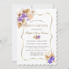 Convite Orquídeas Roxas Pampas Grama Dourada Molet 16